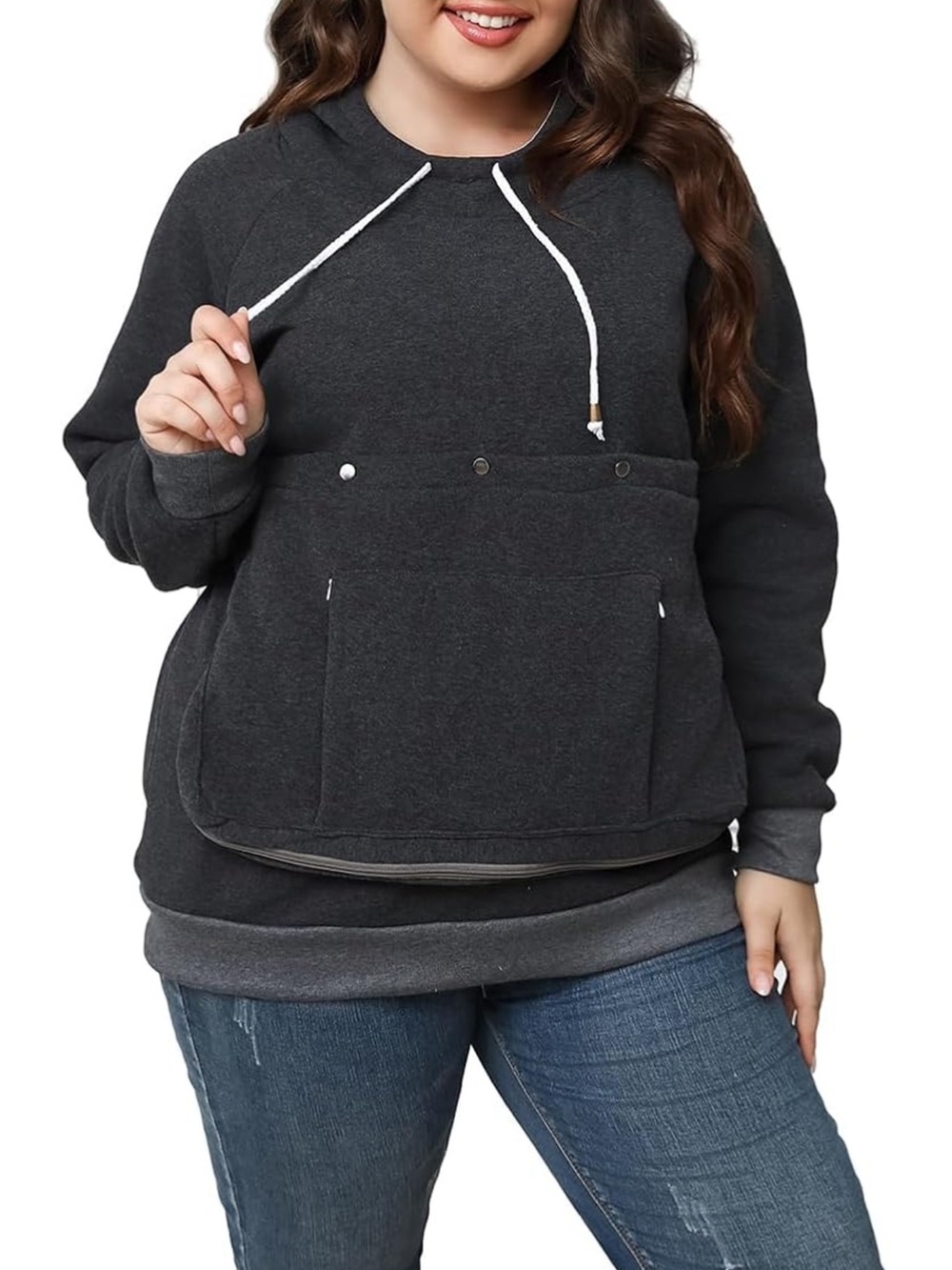 Charcoal Grey Women's Pullover Hoodie with Kangaroo Pocket